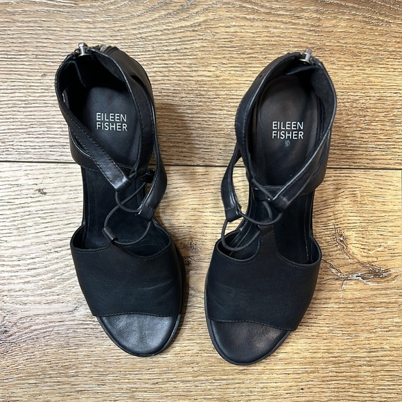 Eileen Fisher Black Leather Sandals Size 7 - Picture 2 of 8